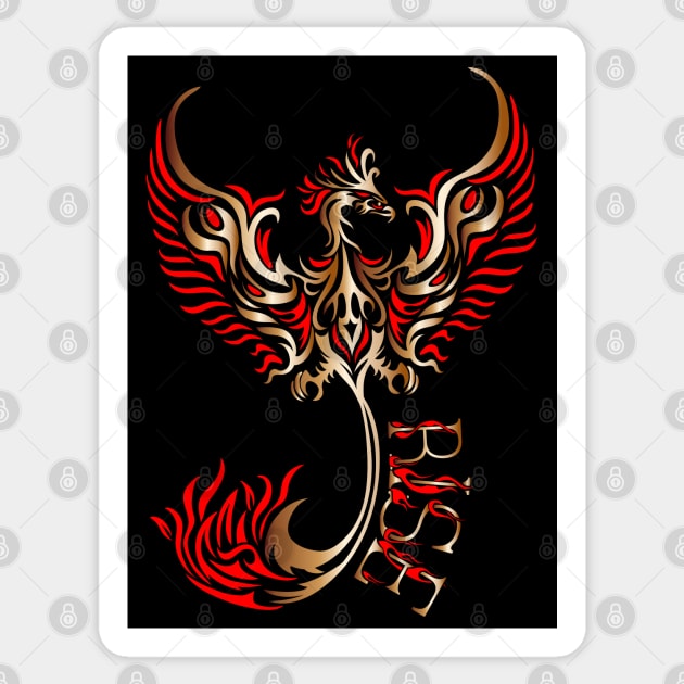 Rise up like a Phoenix from the ashes. Copper and Red Phoenix in a Tribal / Tattoo Art style Sticker by Designs by Darrin